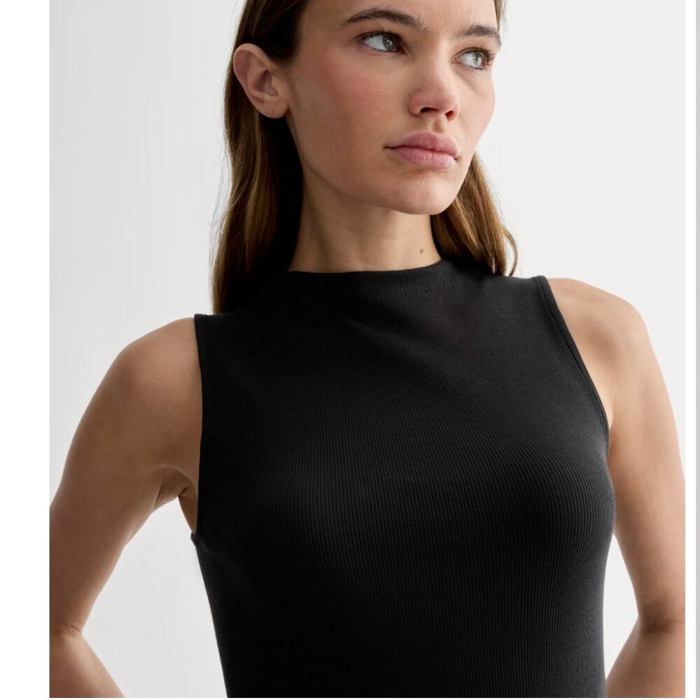 NWT Everlane Women's Luxe Rib Funnel-Neck Tank in Black, Size Small, Cotton
